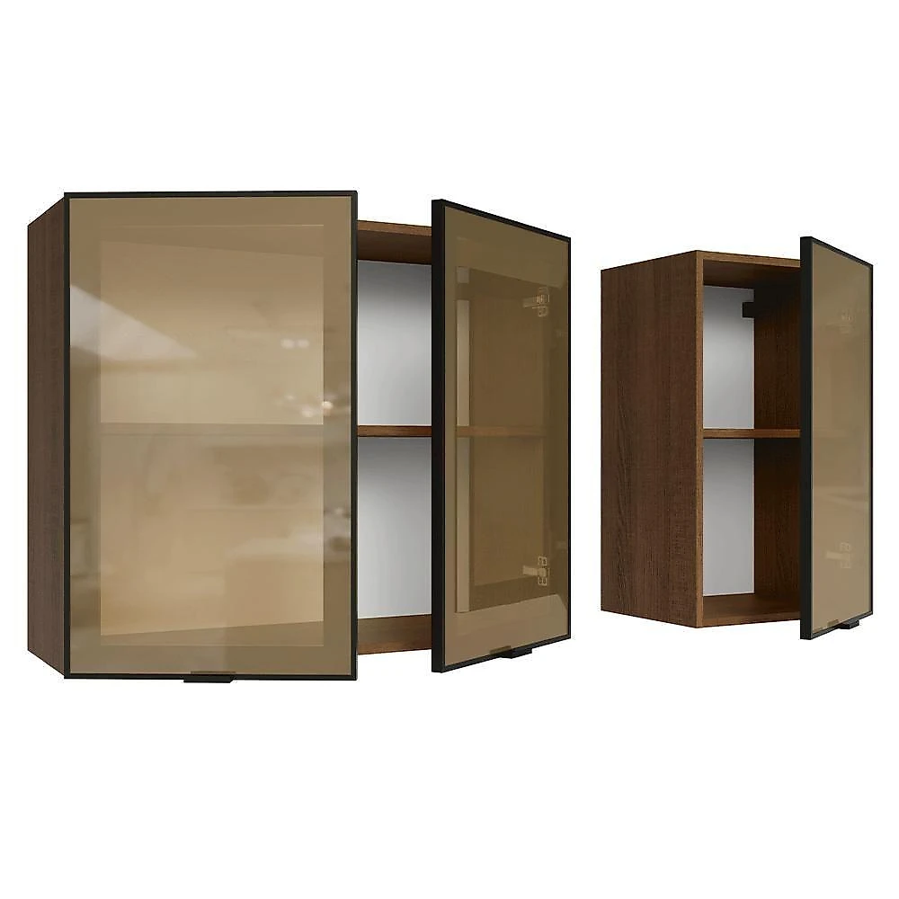 Kit 2 Armarios Aereos de Cozinha GRPR1200017K 120CM 3 Portas MDF-MDP Vinil Vidro Reflecta Bronze webcontinental-7891760202802