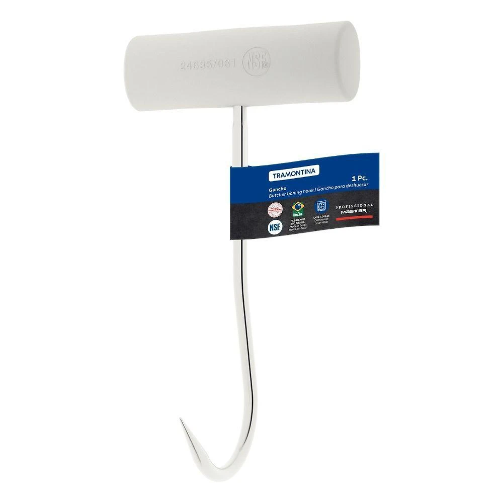 Gancho Central Profissional Master para Carnes Aço Inox Cabo Polipropileno Antimicrobiano Branco