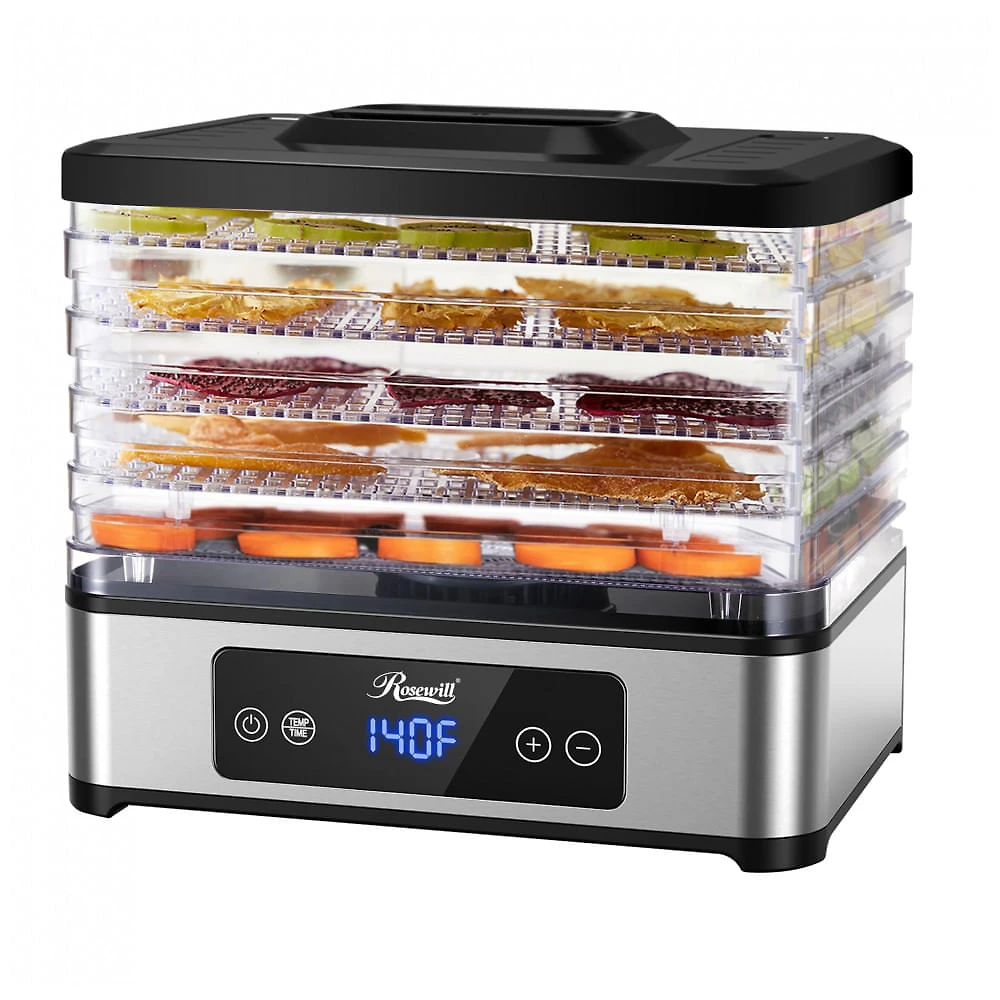Desidratador de Alimentos Rosewill RHFD-24001 Preto com 5 Bandejas Empilháveis e Timer 48H 120V