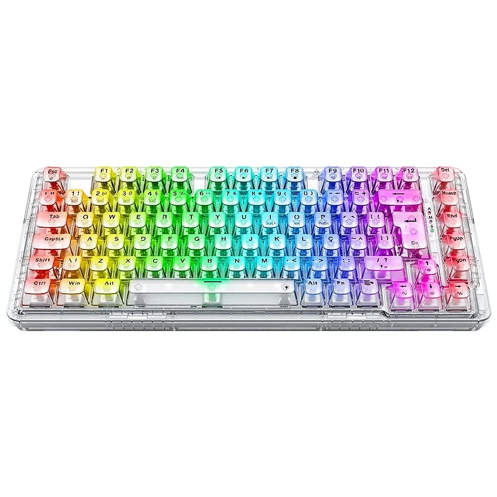 Teclado Sem Fio Mecânico Gamer Redragon ELF Pro, RGB, USB e Bluetooth, ABNT2, Cristalino Transparente - K649CT-RGB-PRO PT