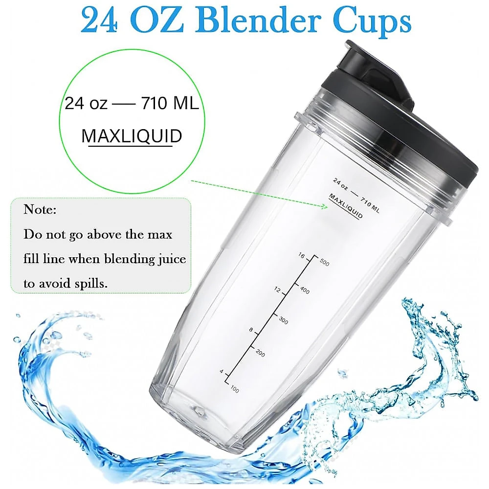 Sonkettek Kit de Copos e Lâminas para Blender Ninja Compatíveis - 2 Copos 710ml com Tampa Sip Seal e Lâmina