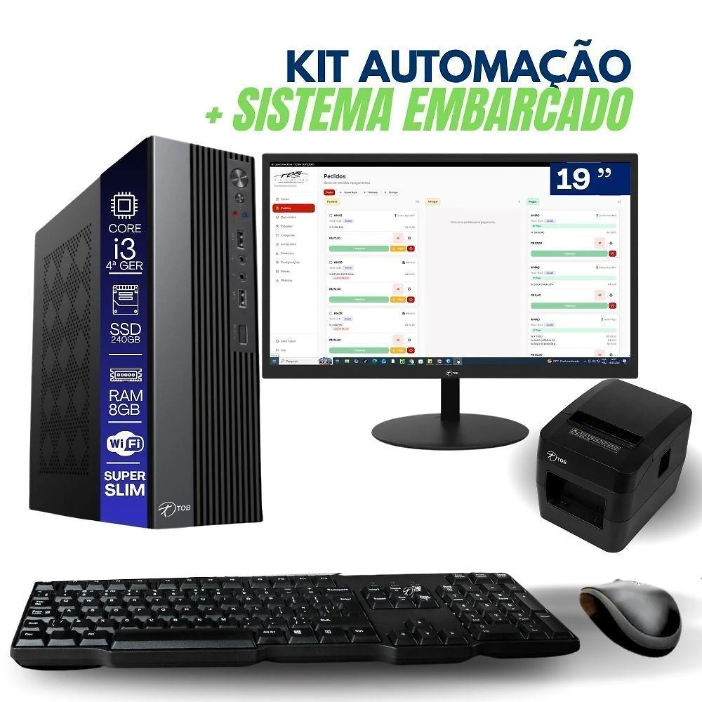 Computador PDV com Impressora e Monitor TOB Core I3 4aG 8GB SSD 240GB Sistema TOB Food Embarcado