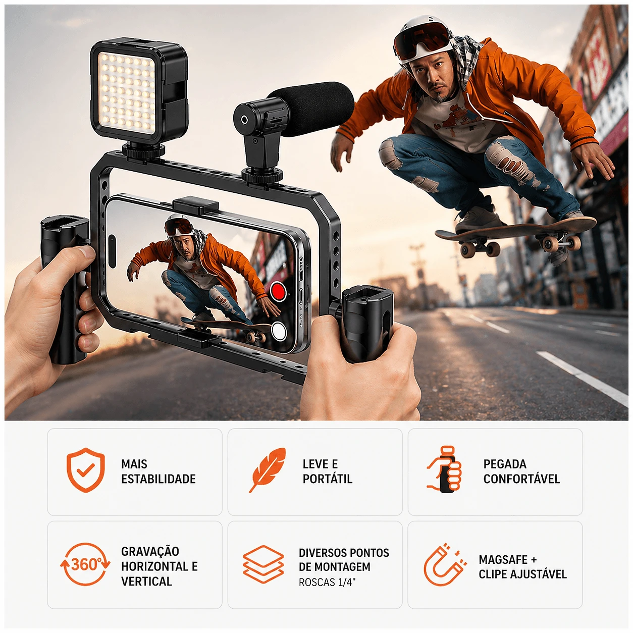 Gaiola Cage Magnética MagSafe para Smartphone SCG-P03 com Punho Duplo