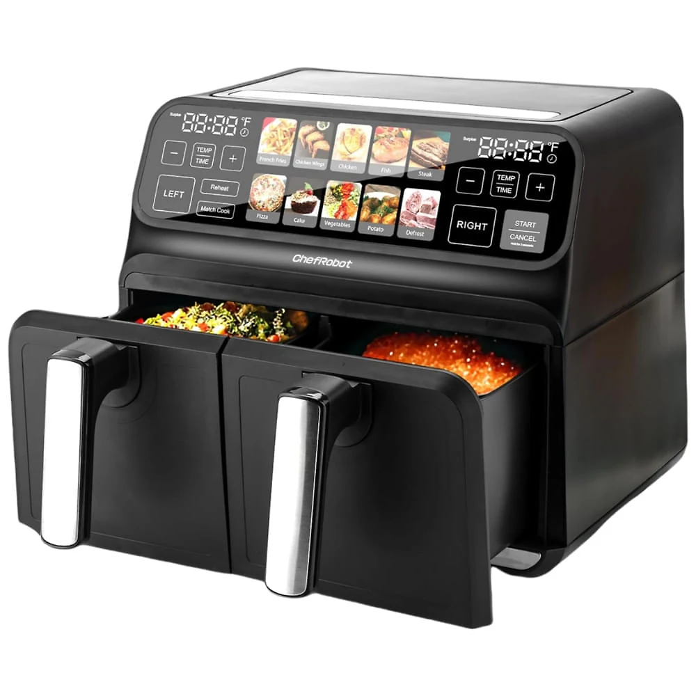 Air Fryer 7.5L com Painel Digital, Cesto Duplo Antiaderente e 10 Receitas Incluídas, 110V 2200W, ChefRobot GL-AF1707, Preta