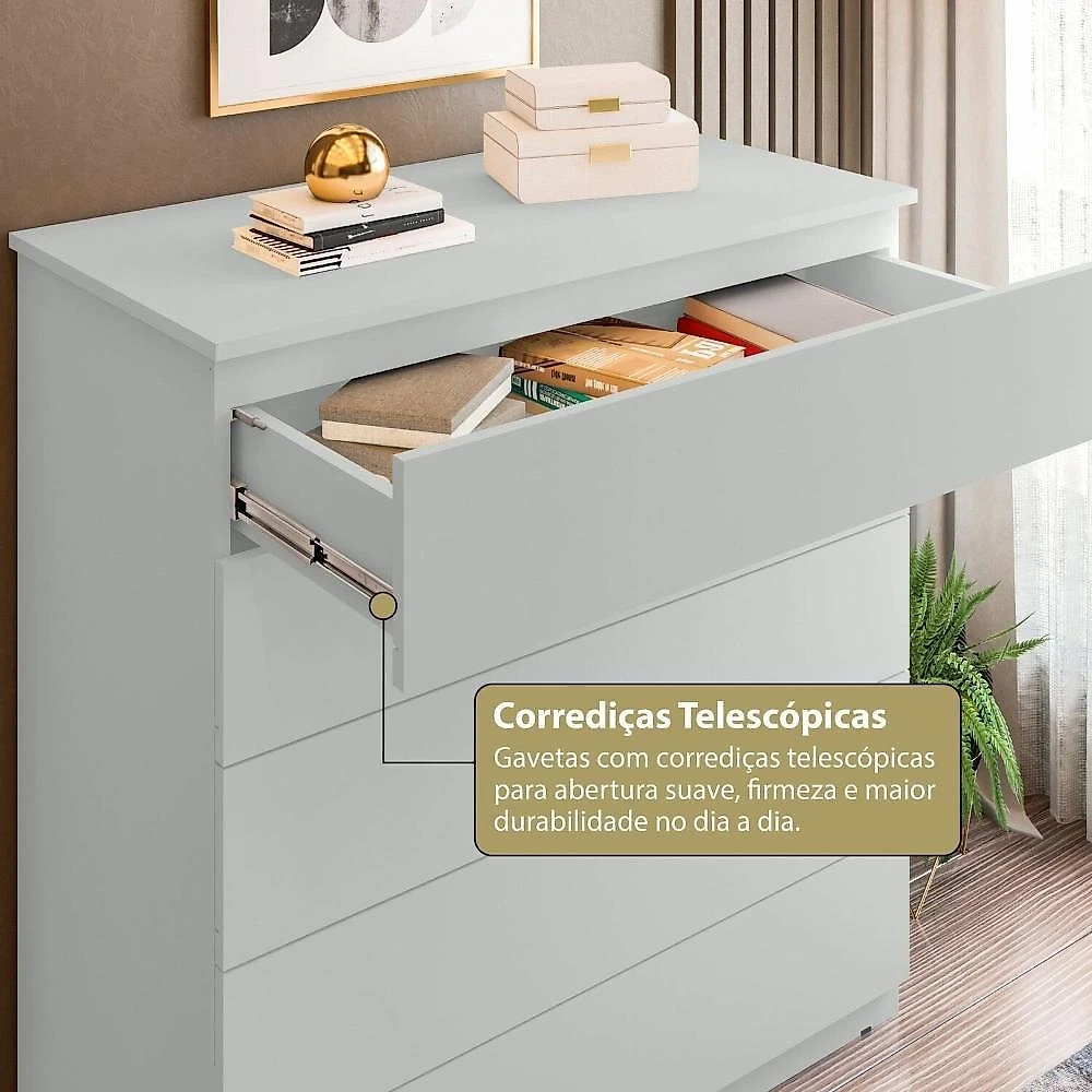 Aparador para Sala de Estar com 5 Gavetas Compacta Cinza
