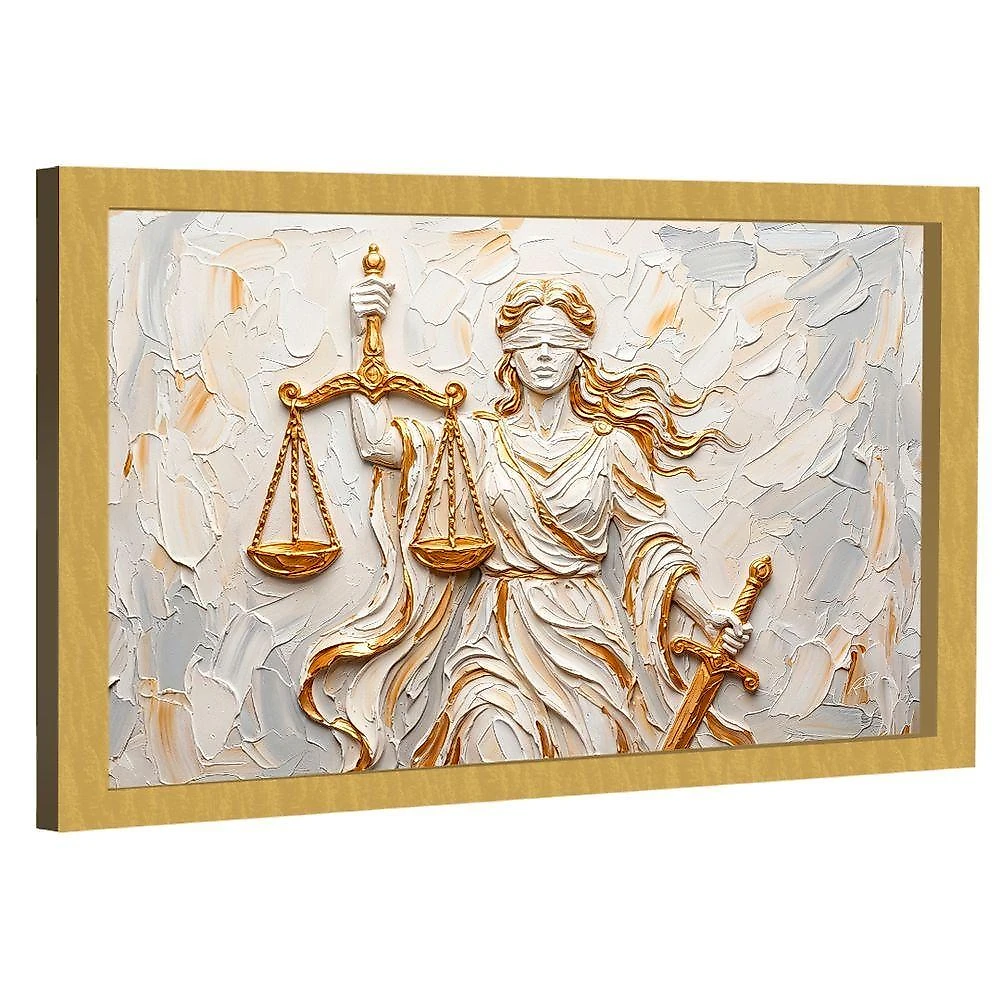 Quadro Decorativo Deusa da Justiça Espatulada Retangular em Madeira Nobre Reflorestada Branco BR webcontinental-7898675884710