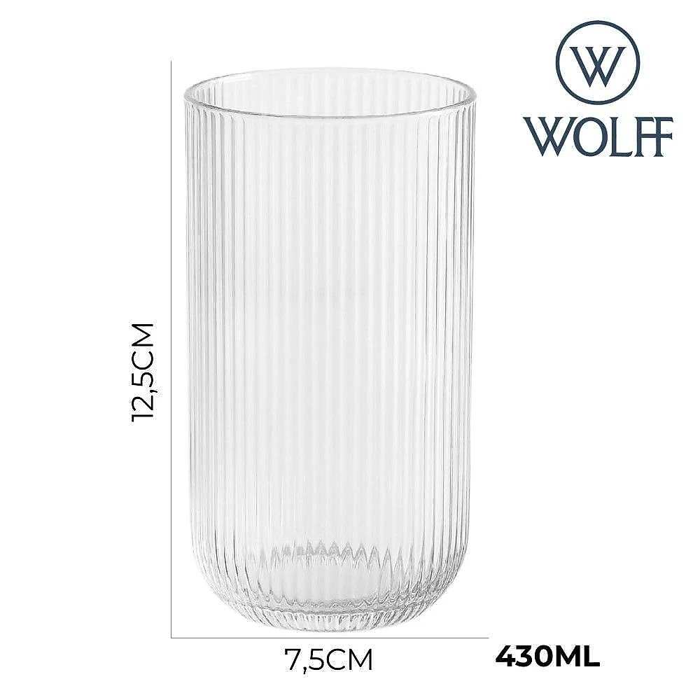 Jogo 4 Copo De Vidro Alto Para água Suco Lines Transparente 430ml Wolff