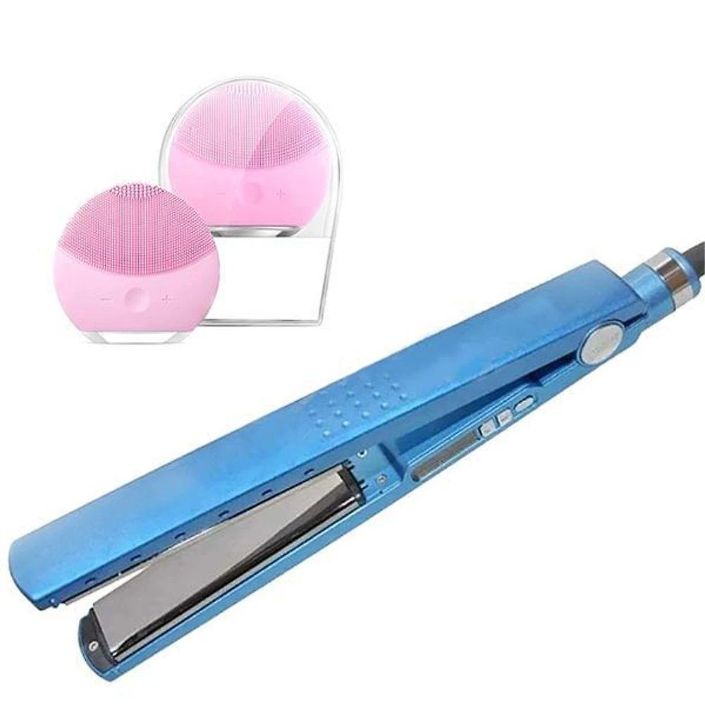 Kit 1 Prancha Nanotitanium + 1 Esponja Facial Rosa Bebê Nº18