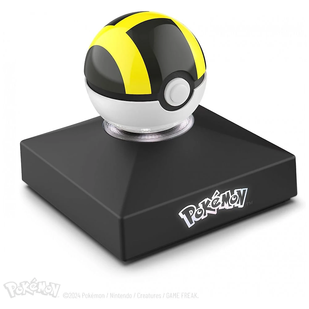 Mini Réplica Ultra Ball Eletrônica The Wand Company Preto e Amarelo em Metal com Iluminação e Base de Exposição - original e licenciada