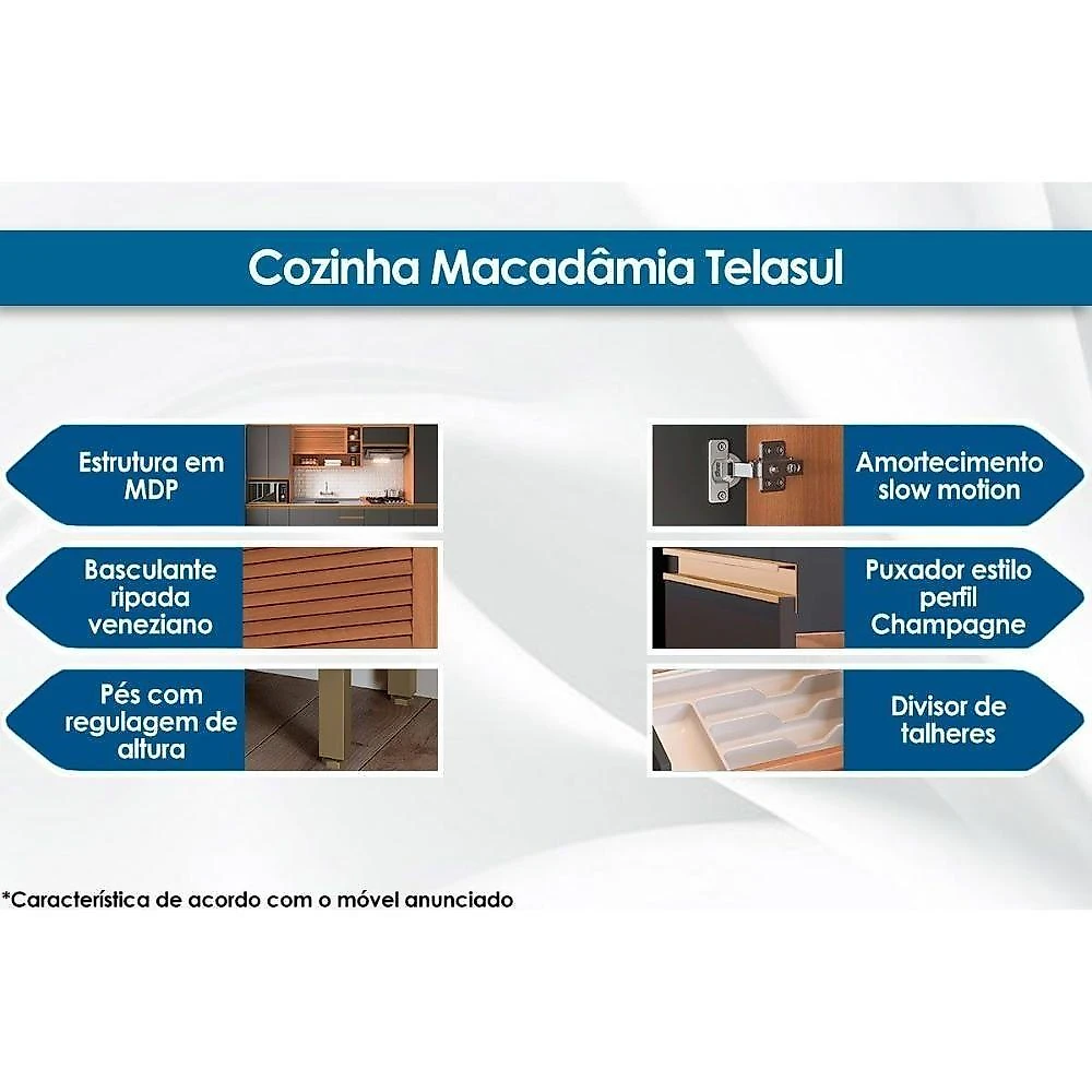 Kit De Cozinha Completa 5 Peças Thela Macadâmia (2aéreos+2balcões+1paneleiro) Czc23 Freijo-branco - Telasul