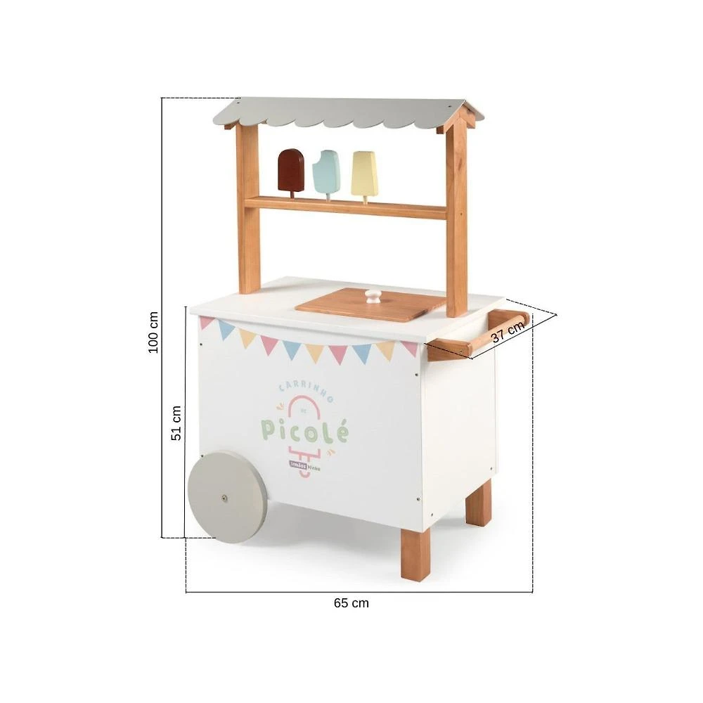 Miniatura Carrinho de Picolé de Brinquedo 65cm X 37cm X 100cm Cinza