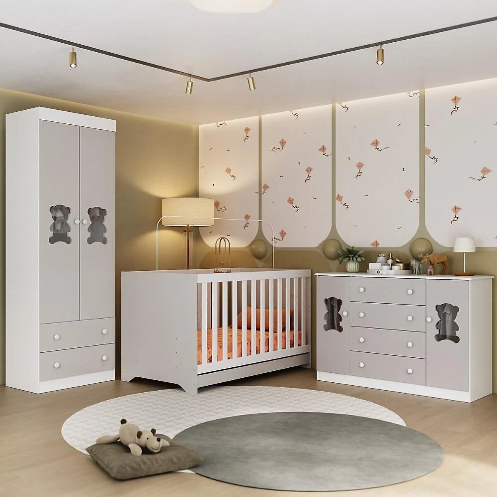 Quarto de Bebê Completo com Berço Americano 3 em 1 Teddy Multimóveis MP4656