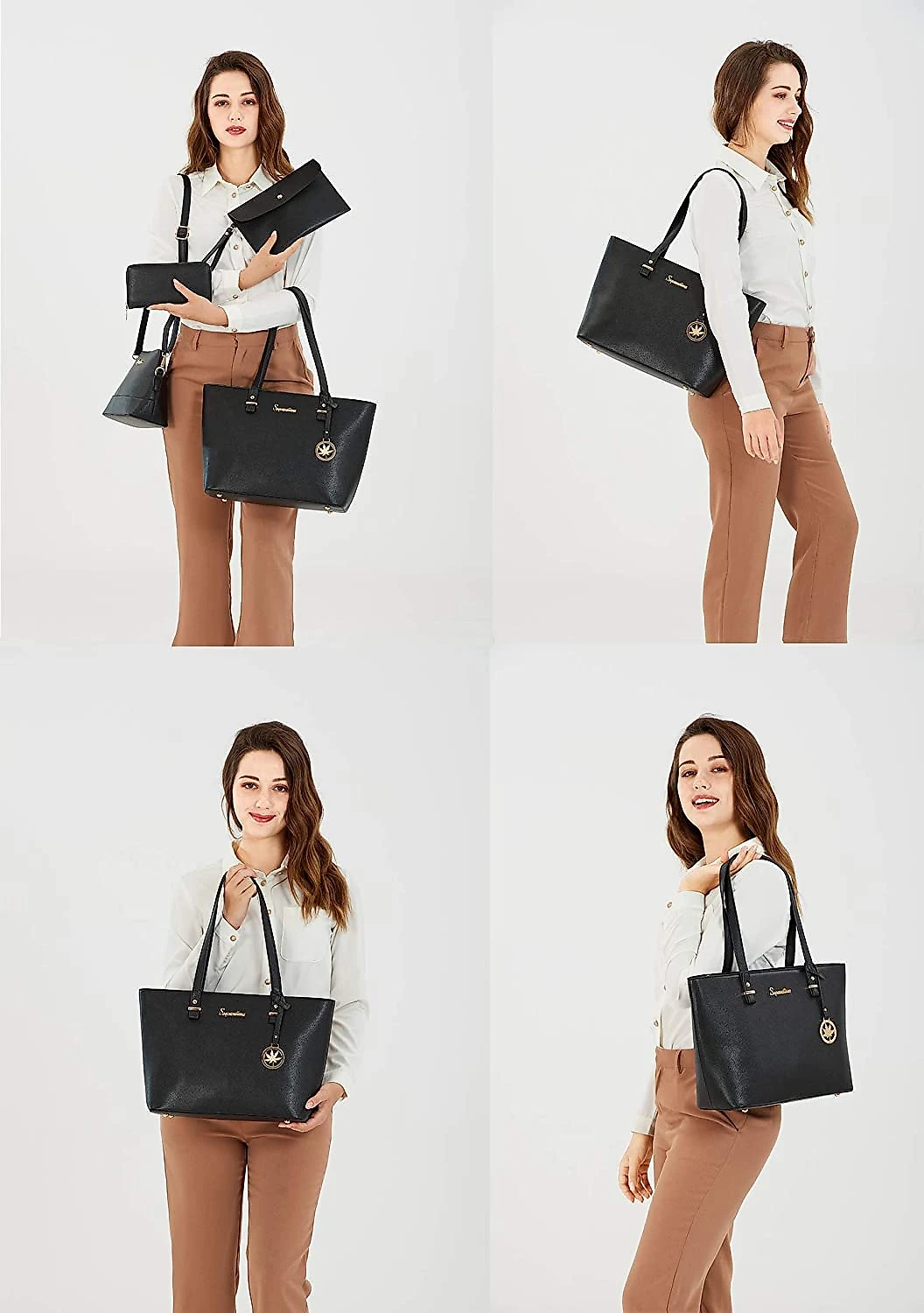 Soperwillton Conjunto de Bolsas Femininas de Couro Sintético 5 Unidades Marrom Gold