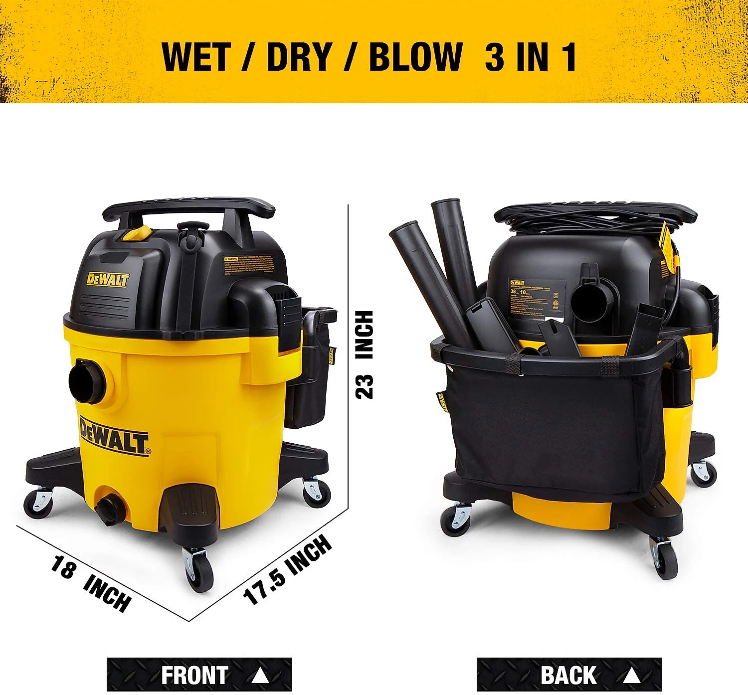 DeWALT DXV10P 10 gallon Quiet Poly Wet Dry Vacuum Yellow