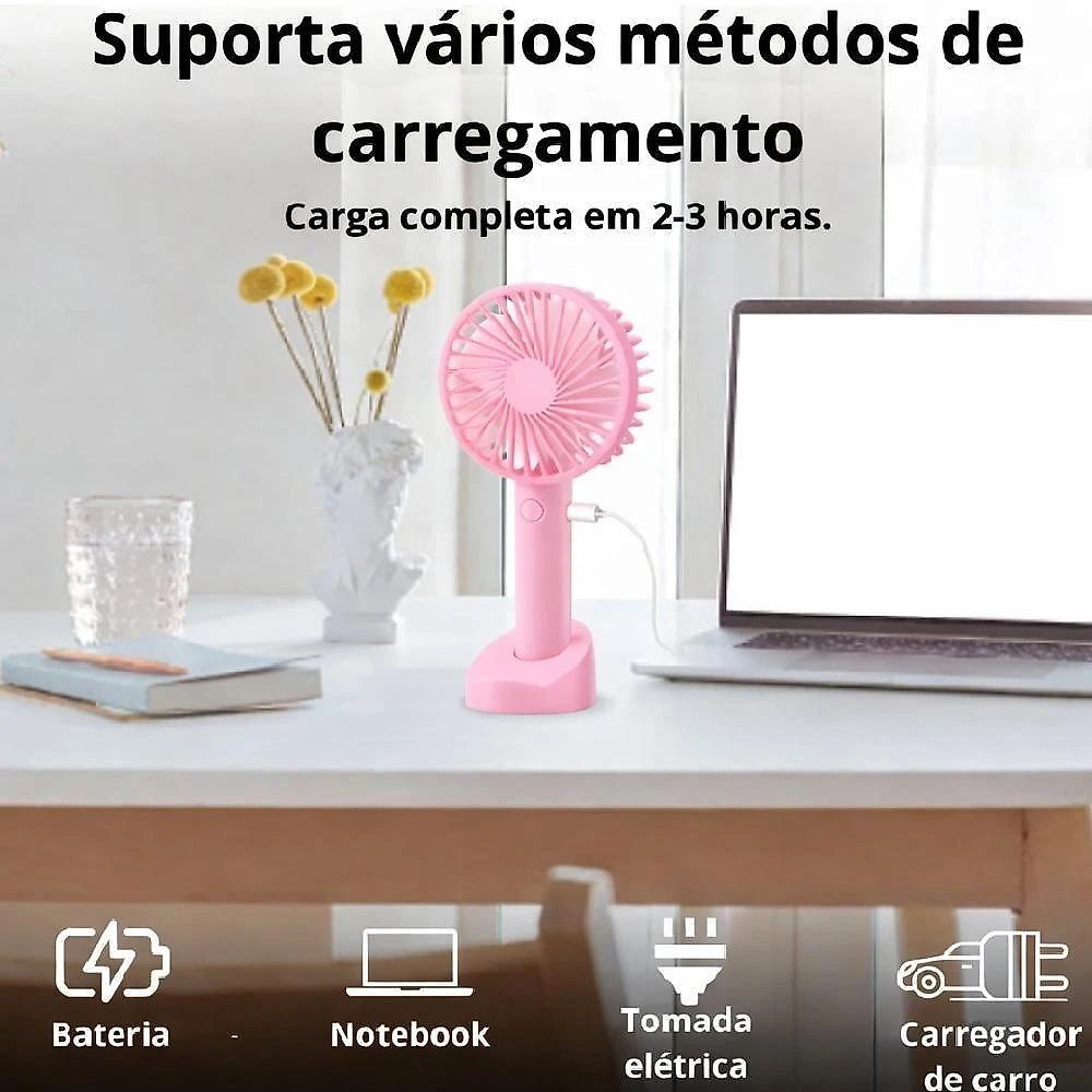 Mini Ventilador Portátil Usb Recarregável Yeet 3 Velocidades Rosa com Suporte para Celular 5V