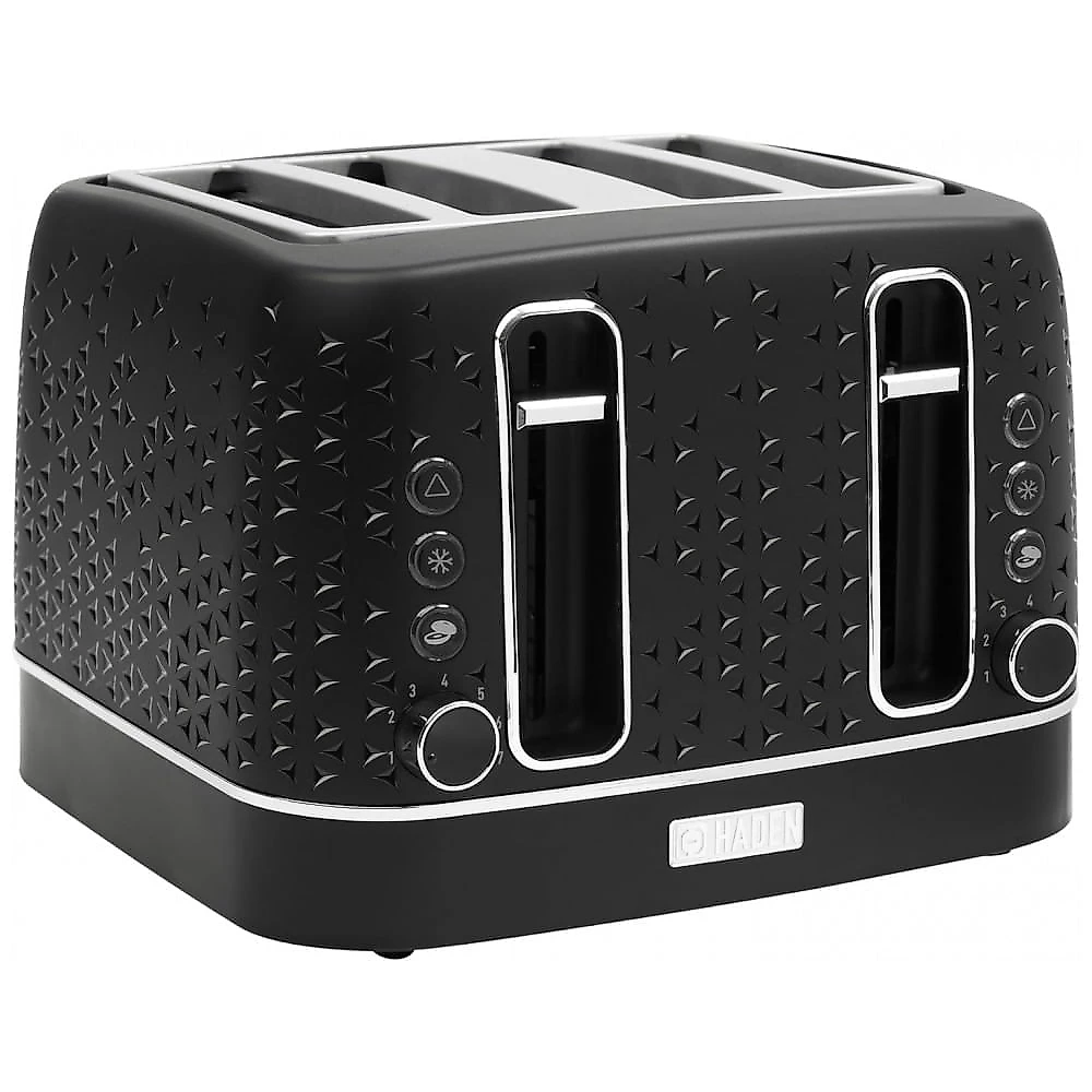 Torradeira HADEN Starbeck 4 fatias preta e cromada com fenda larga e 7 níveis de tostagem 1600W 110V