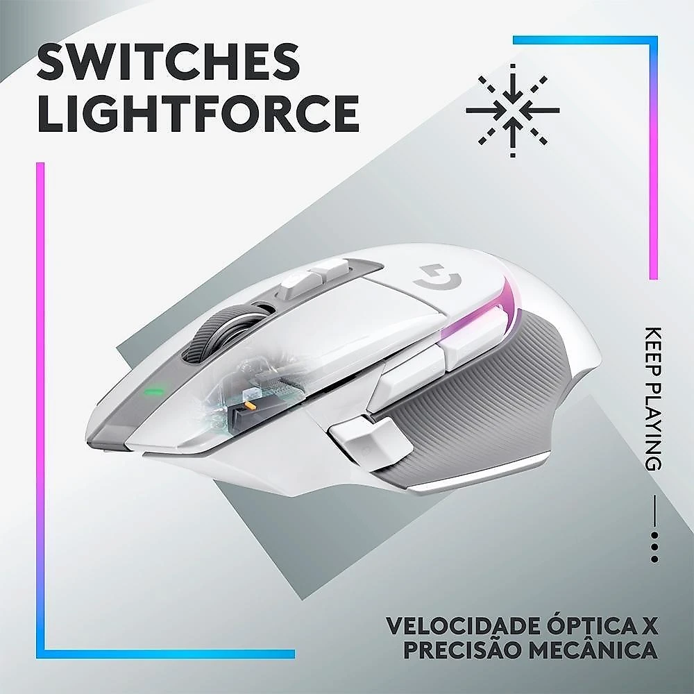 Mouse Gamer Sem Fio Logitech G502 X Plus, RGB, 25600 DPI, 13 Botões, Switch, Branco - 910-006170