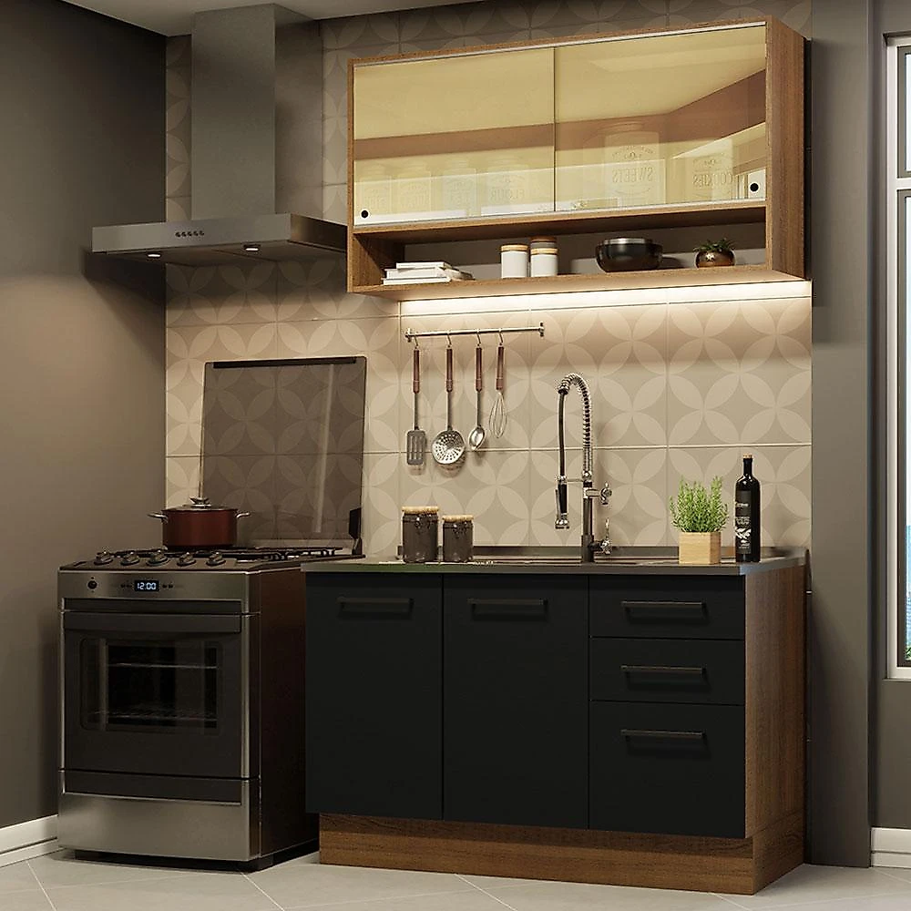 Armário de cozinha compacta 120cm rustic/preto agata madesa 02