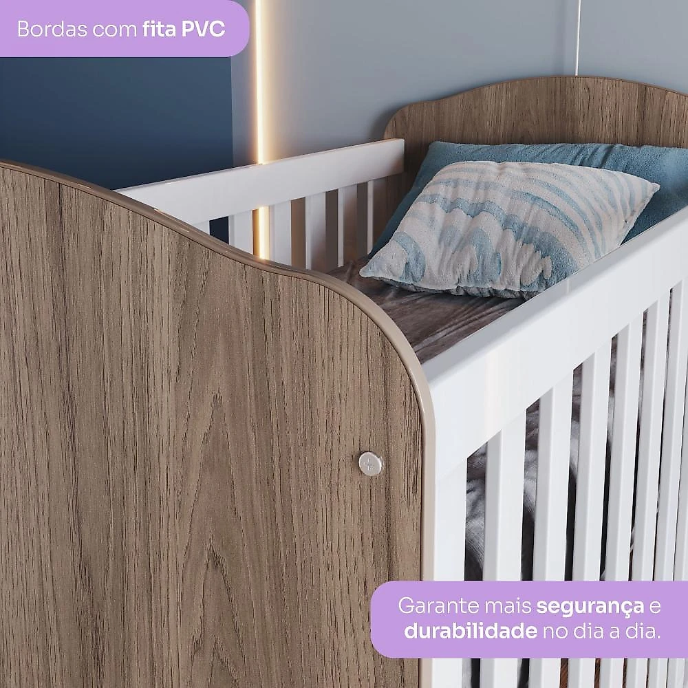Quarto de Bebê Compacto com Berço e Guarda Roupa Lápis de Cor Espresso Móveis Rústico/Branco