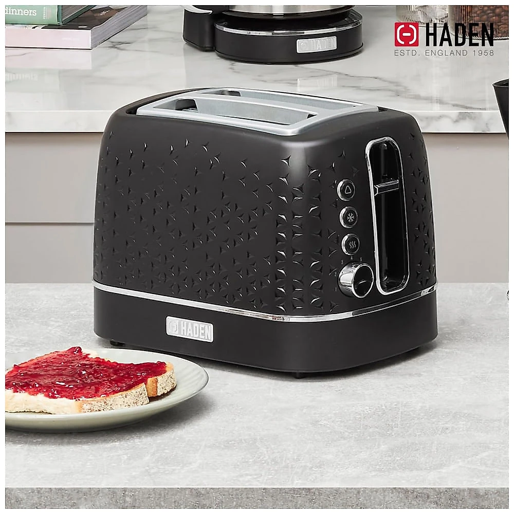 Torradeira HADEN Starbeck 2 fatias preta e cromada com fenda larga e 7 níveis de tostagem 1600W 110V