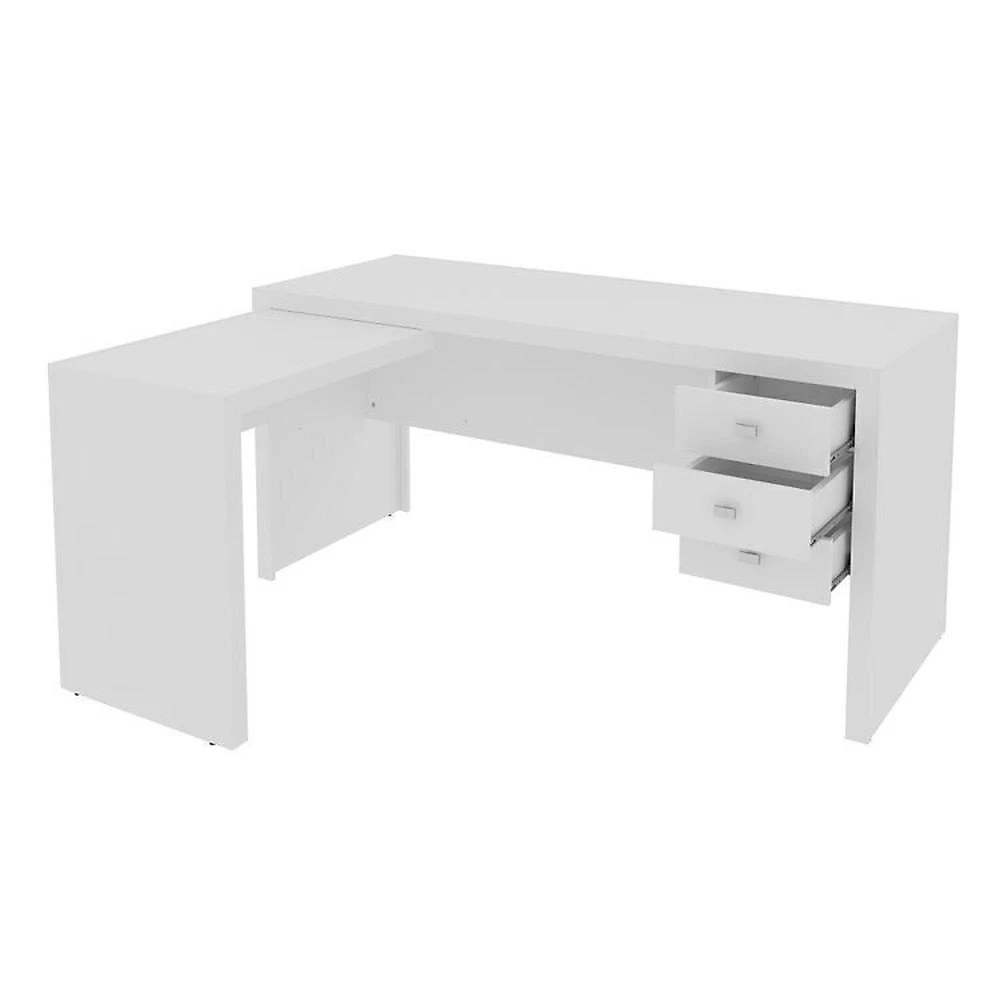 Kit 4 Peças com 2 Mesas Escritório em L e  2 Armários Multiuso Conjunto de Escritório 2 Mesas em L 3 Gavetas 2 Armários 5 Prateleiras Branco