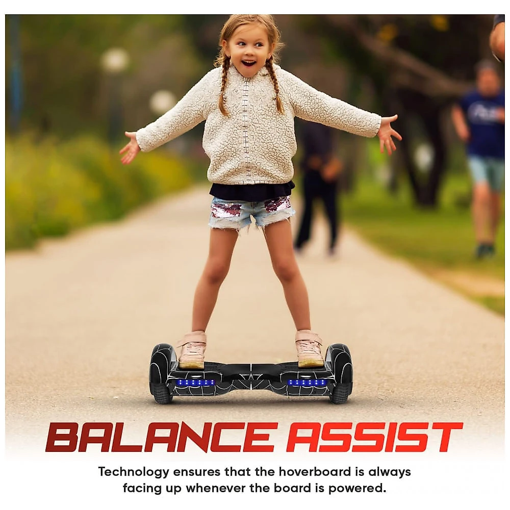 Hoverboard Elétrico com Alto Falante Bluetooth e Auto Equilíbrio para Crianças de 6 a 12 Anos, Emaxusa, Preto