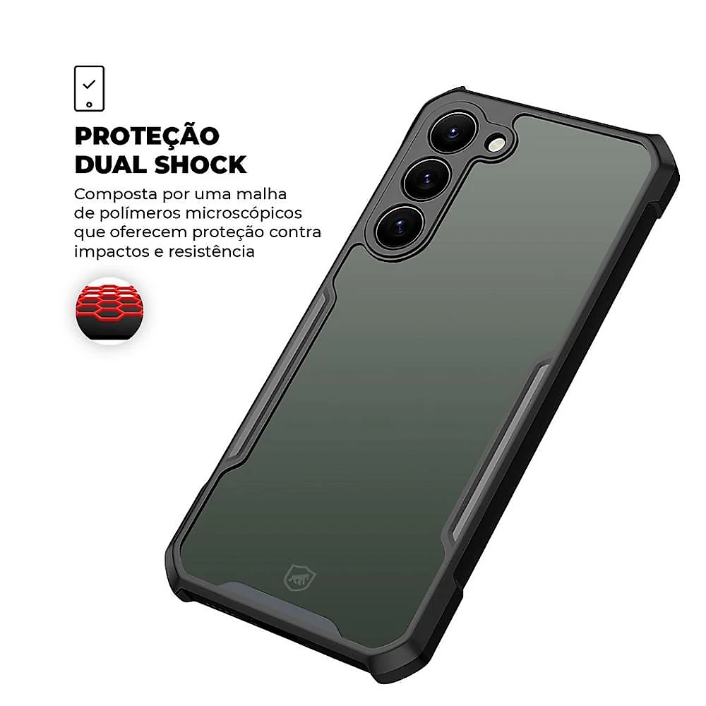 Kit Capa Dual Shock X e Pelicula Coverage 5D Pro Preta para Samsung Galaxy S23 Plus - Gshield