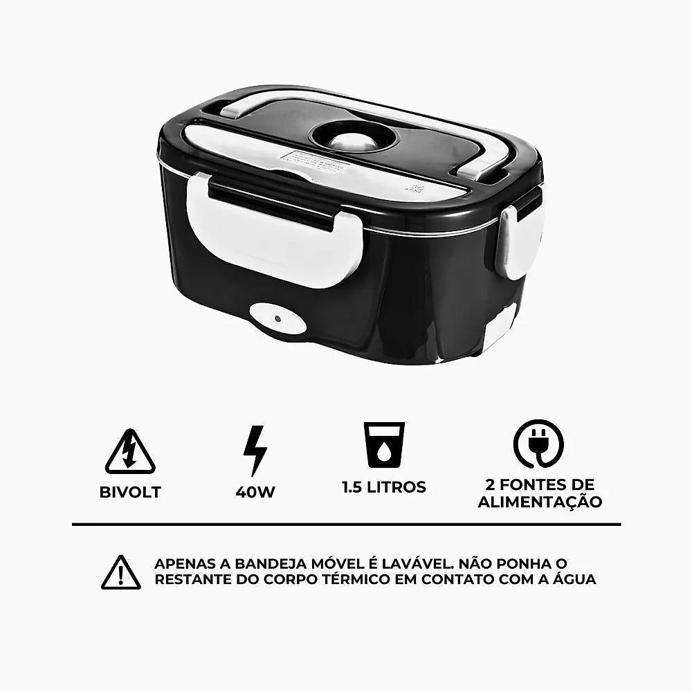 Marmita elétrica portátil bivolt- usb - preto