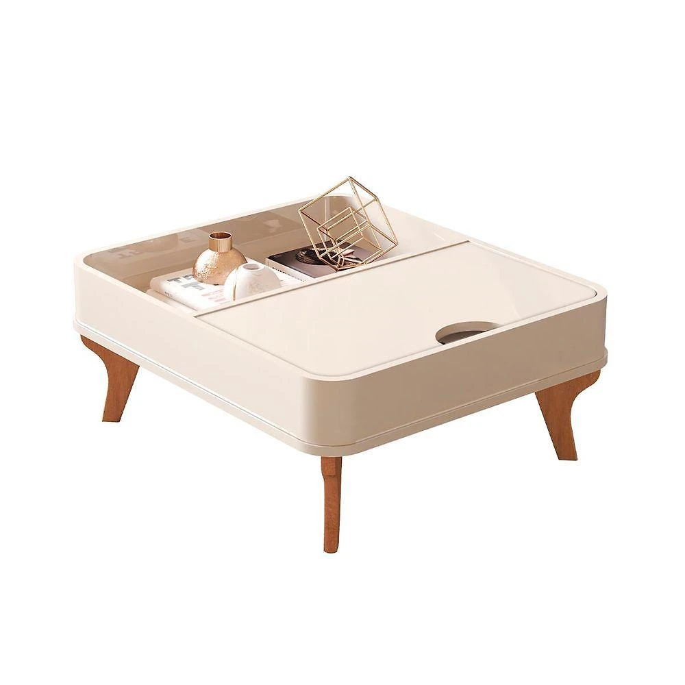 Mesa de Centro Arumã Retangular MDF Madeira Maciça 70CM Off White