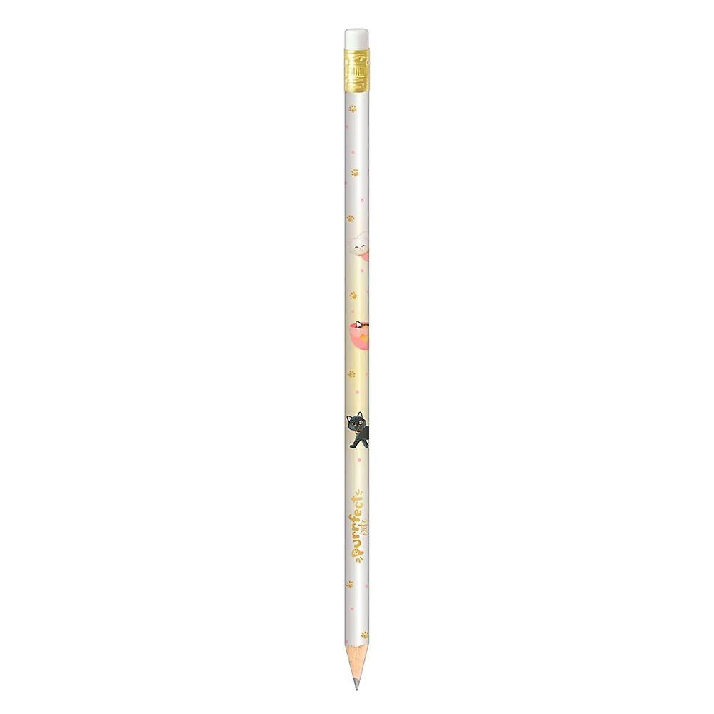 Lápis Preto com Borracha Tilibra Purrfect Cats Traço Macio Mina 2MM Unidade Escolar Amarelo