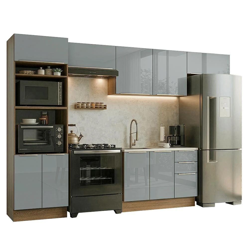 Armário de cozinha completa 350 x 60 cm rustic/cinza lux madesa 02