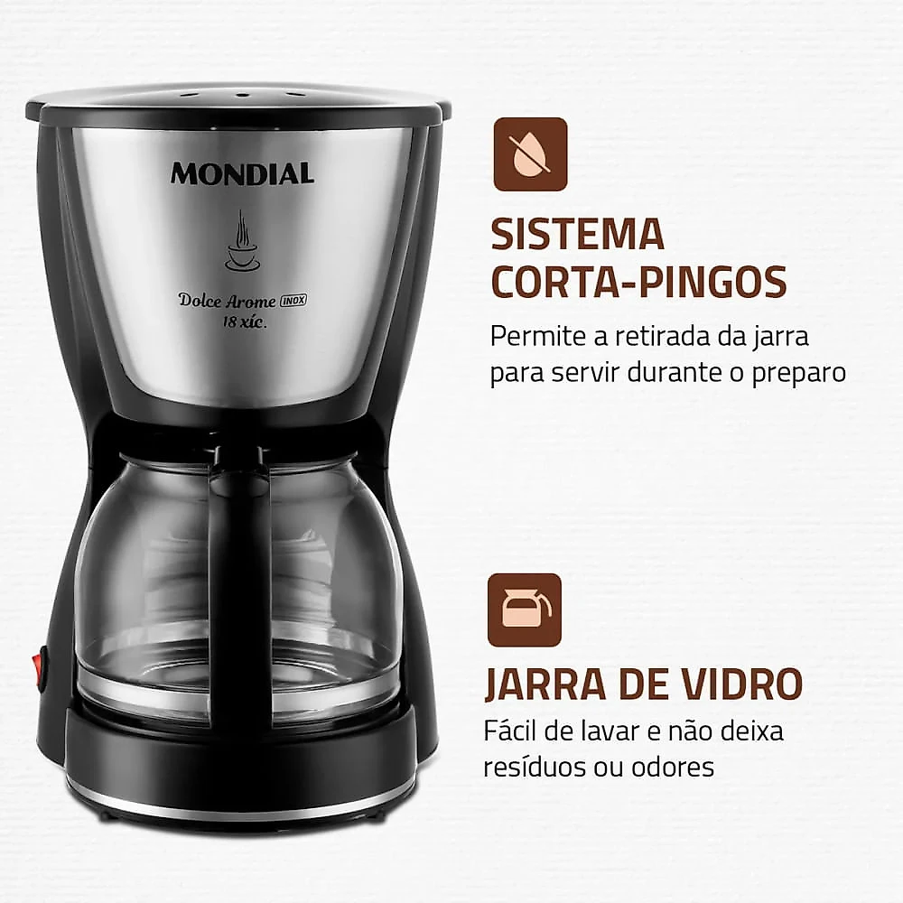 Cafeteira Dolce Arome Elétrica Preto/Inox 550W 18X Mondial 110V