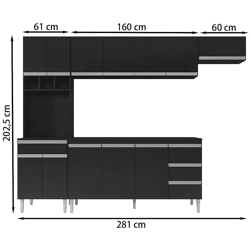 Cozinha Modulada 5 Peças 281 Cm Andreia Preto Reajl Preto