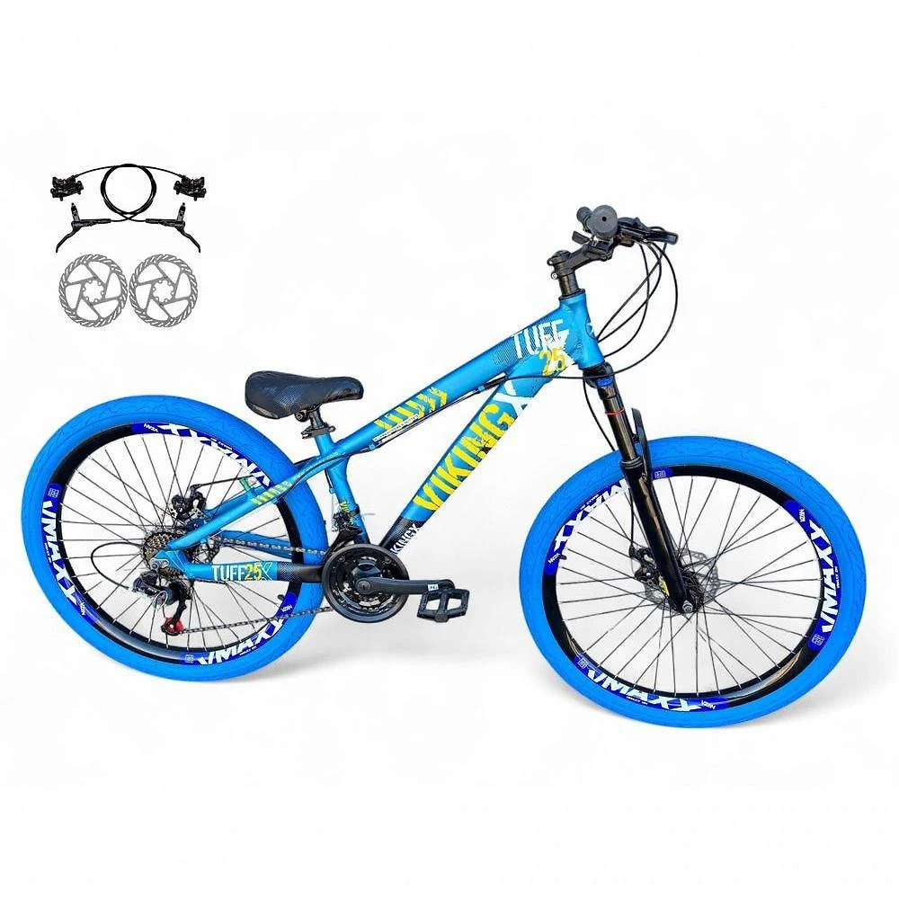 Bicicleta Aro 26 Vikingx Tuff Freio Hidráulico 21v Freeride Rodas Vmaxx Suspensão Pneu Flame Azul-preto X25