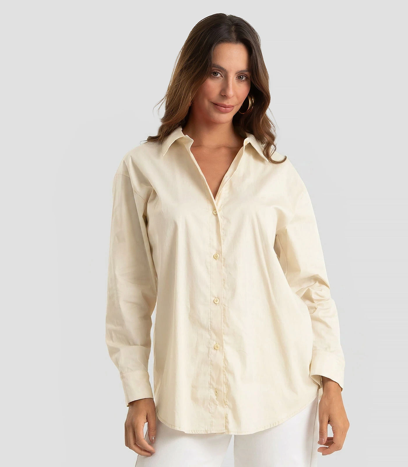 Camisa Feminina Aberta E Laços nas Costas Dianna Bege