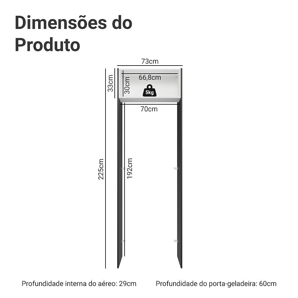 Porta-geladeira 73 cm 1 porta basculante preto/branco/preto glamy madesa