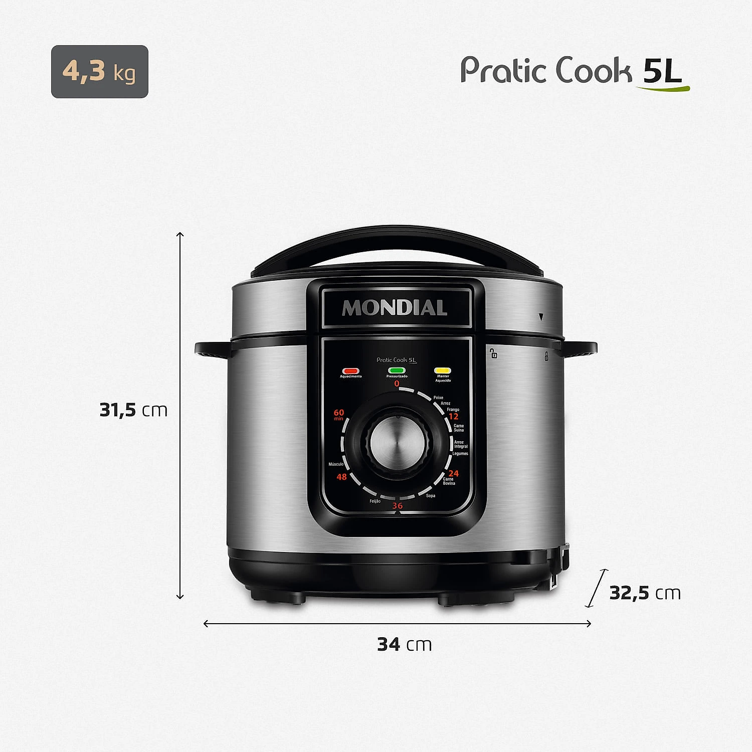 Panela de Pressão Elétrica Pratic Cook 5 L Premium I PE-48-5L-I 127V