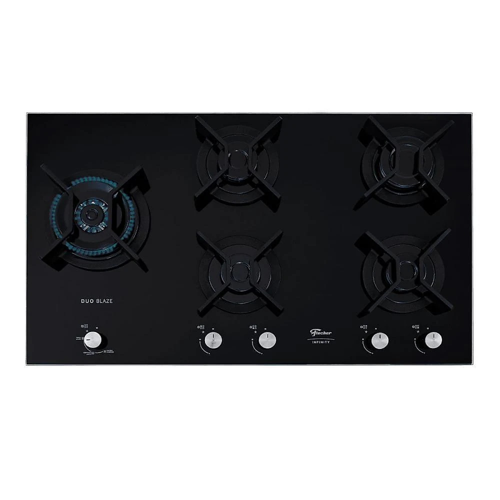 Cooktop a Gás Fischer Infinity Duo 5 Bocas Vidro Temperado Tripla Chama Preto Bivolt