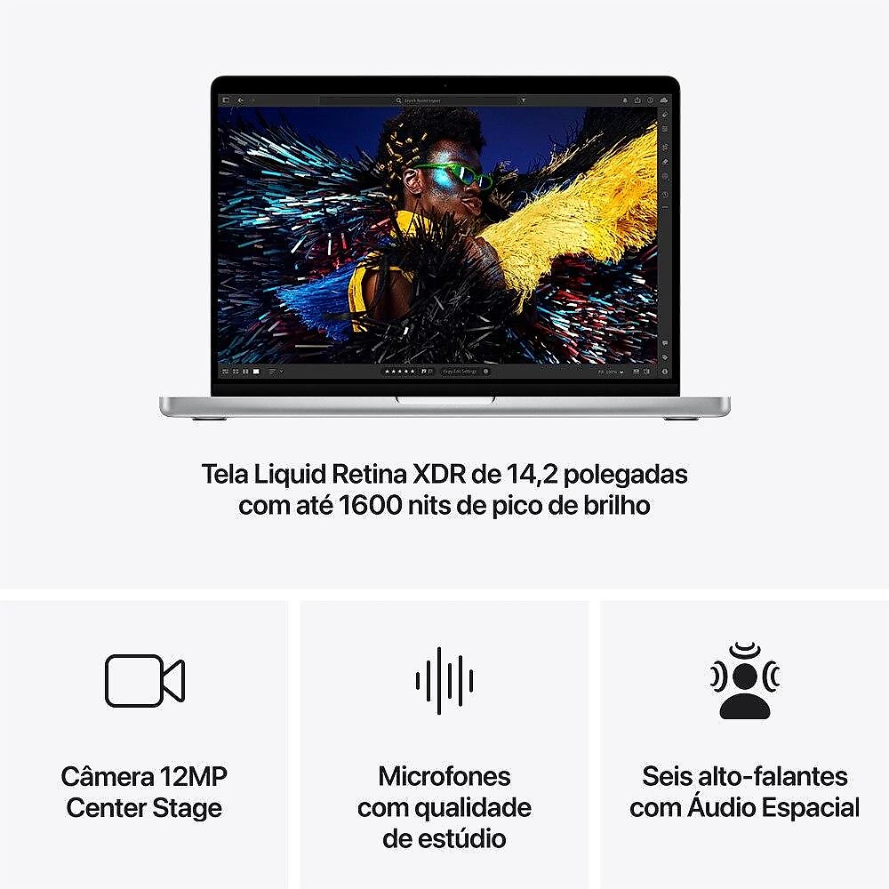 Apple MacBook Pro 14", M4 Pro, CPU de 12 núcleos, GPU de 16 núcleos, 24GB RAM, 512GB SSD - Prateado