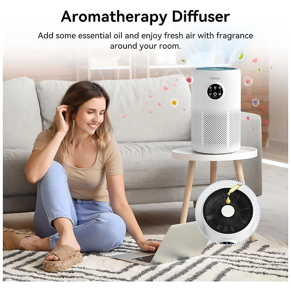 Purificador de Ar para Ambientes até 126m² com Filtro H13 HEPA, Temporizador, Função de Aromaterapia, Esponja, Baixo Ruído e Economia de Energia, 110v