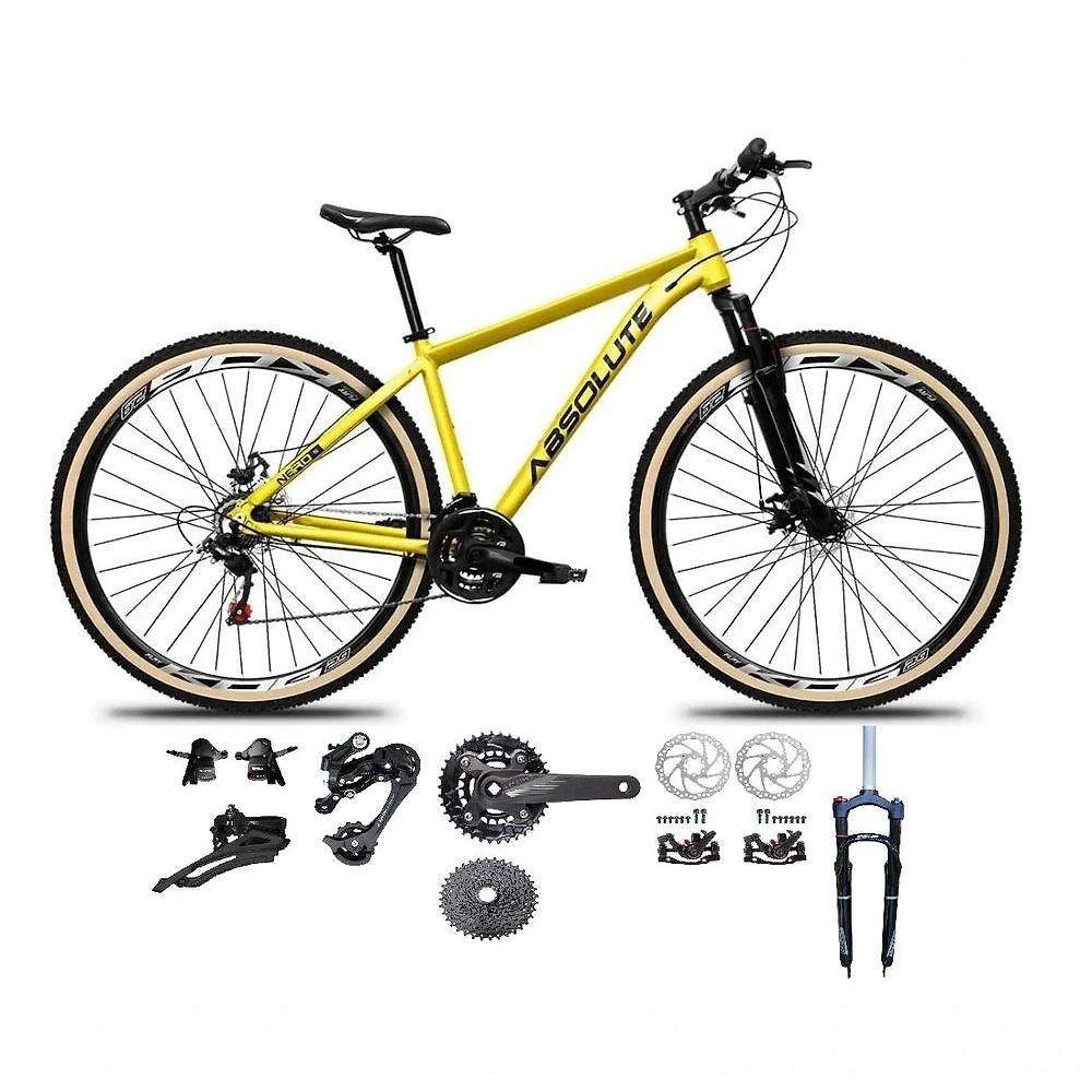 Bicicleta Aro 29 Absolute Nero 5 Kit 2x9 Gta Sunrun K7 Freio A Disco Garfo Com Trava Amarelo 21