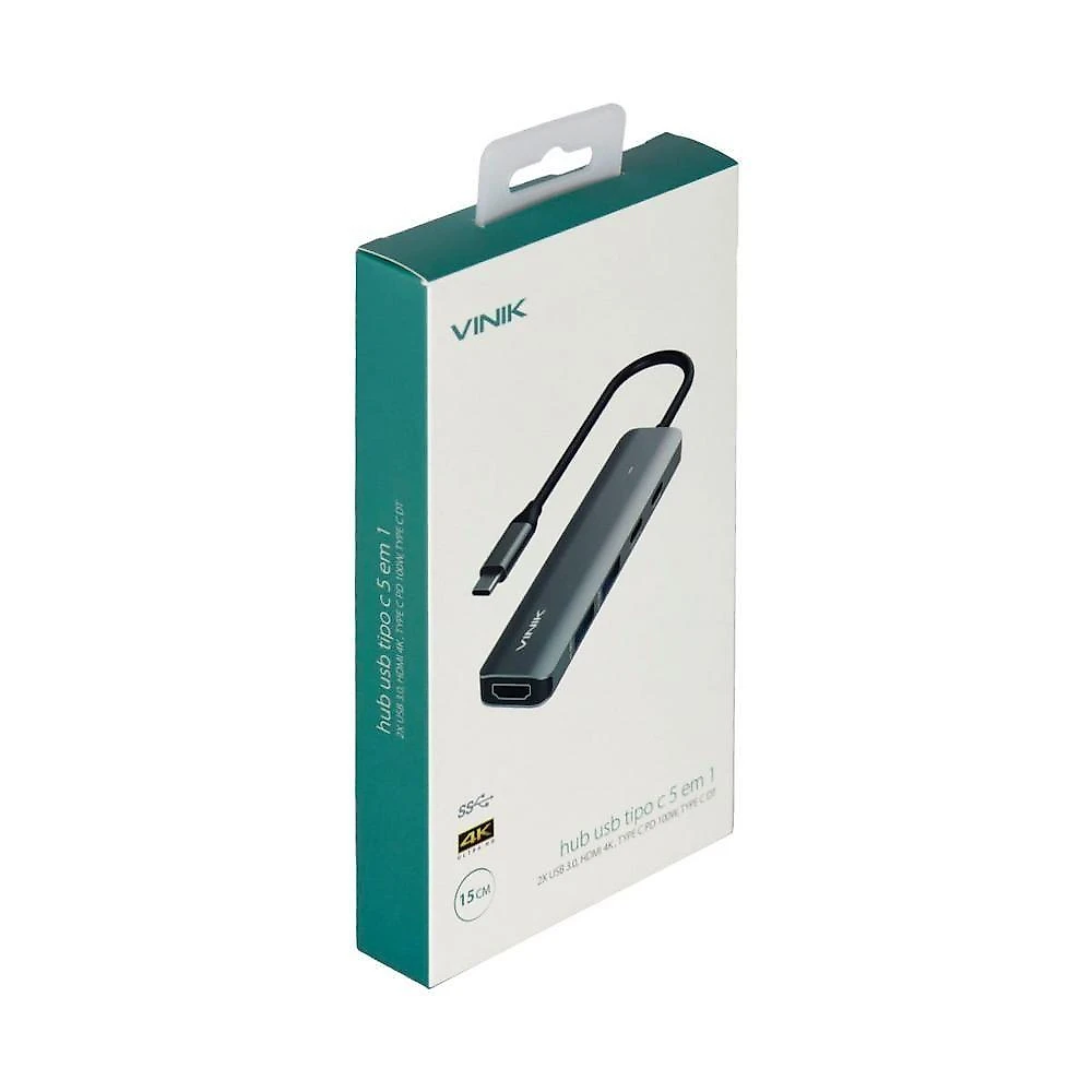 Hub Usb Type C 5 Em 1 - 2x Usb 3.0 + Hdmi 4k + Type C Pd...