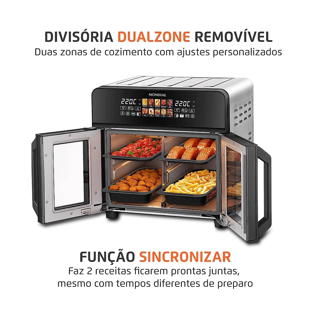 Air Fryer Forno 25L French Door Mondial Preto/Inox 2000W - AFDO-25L-FD 127V