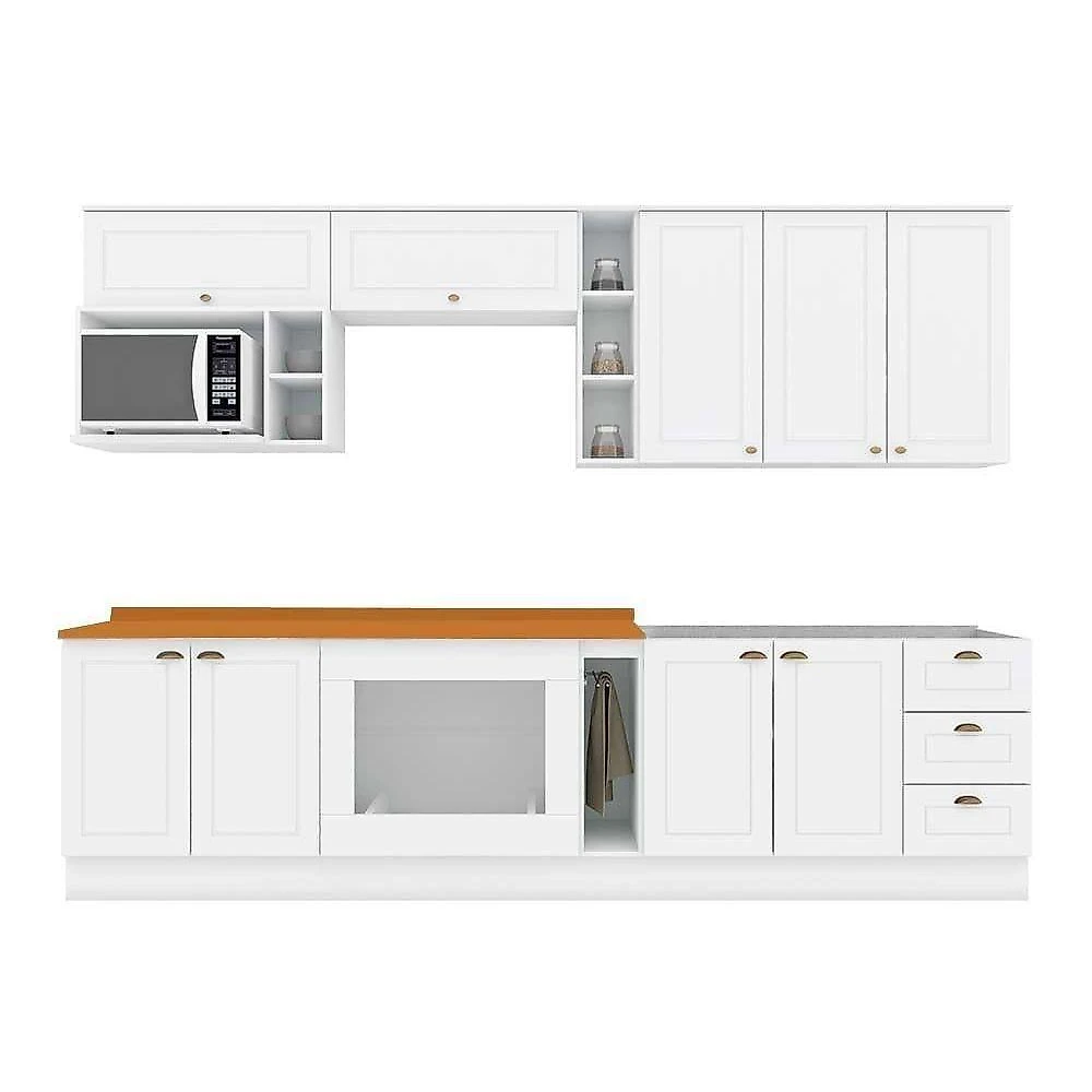 Cozinha Modulada Americana Completa 12 Peças 5aéreos+4balcões+3complementos Cz314 Cinza2 Aéreos + 1 Balcão + 1 Complemento