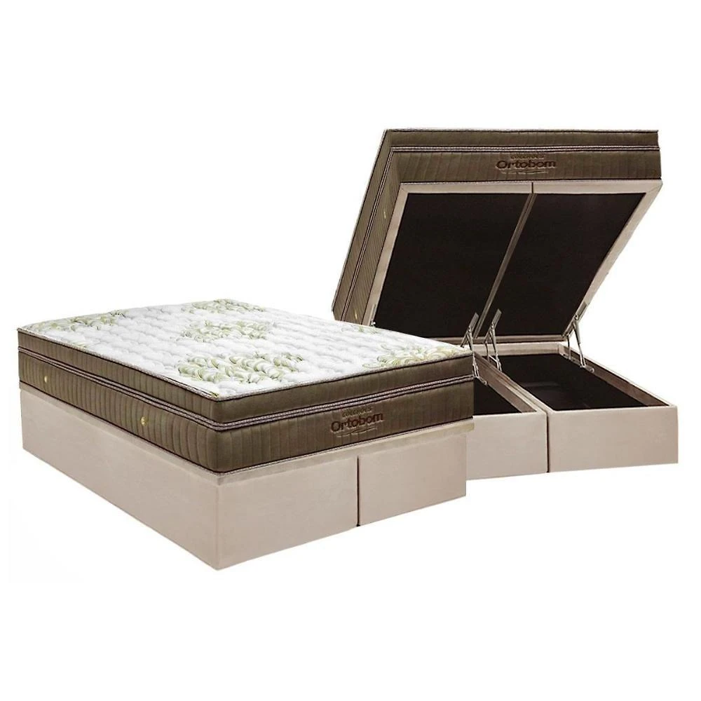 Cama Box Baú King: Colchão Molas Ensacadas Ortobom Gold Viscogel Pilow Touch + Base Clean(193X203)