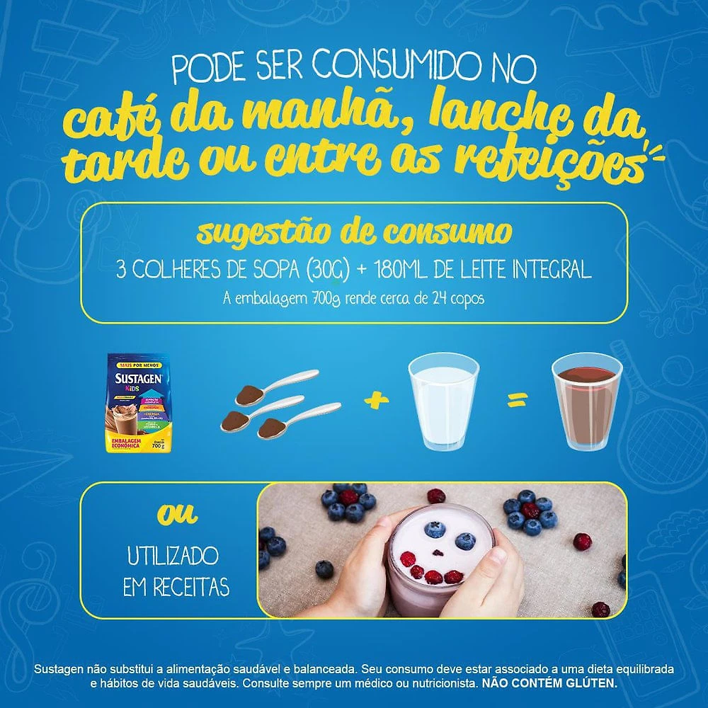 Miniatura Complemento Alimentar Sustagen Kids Chocolate Sachê 700g