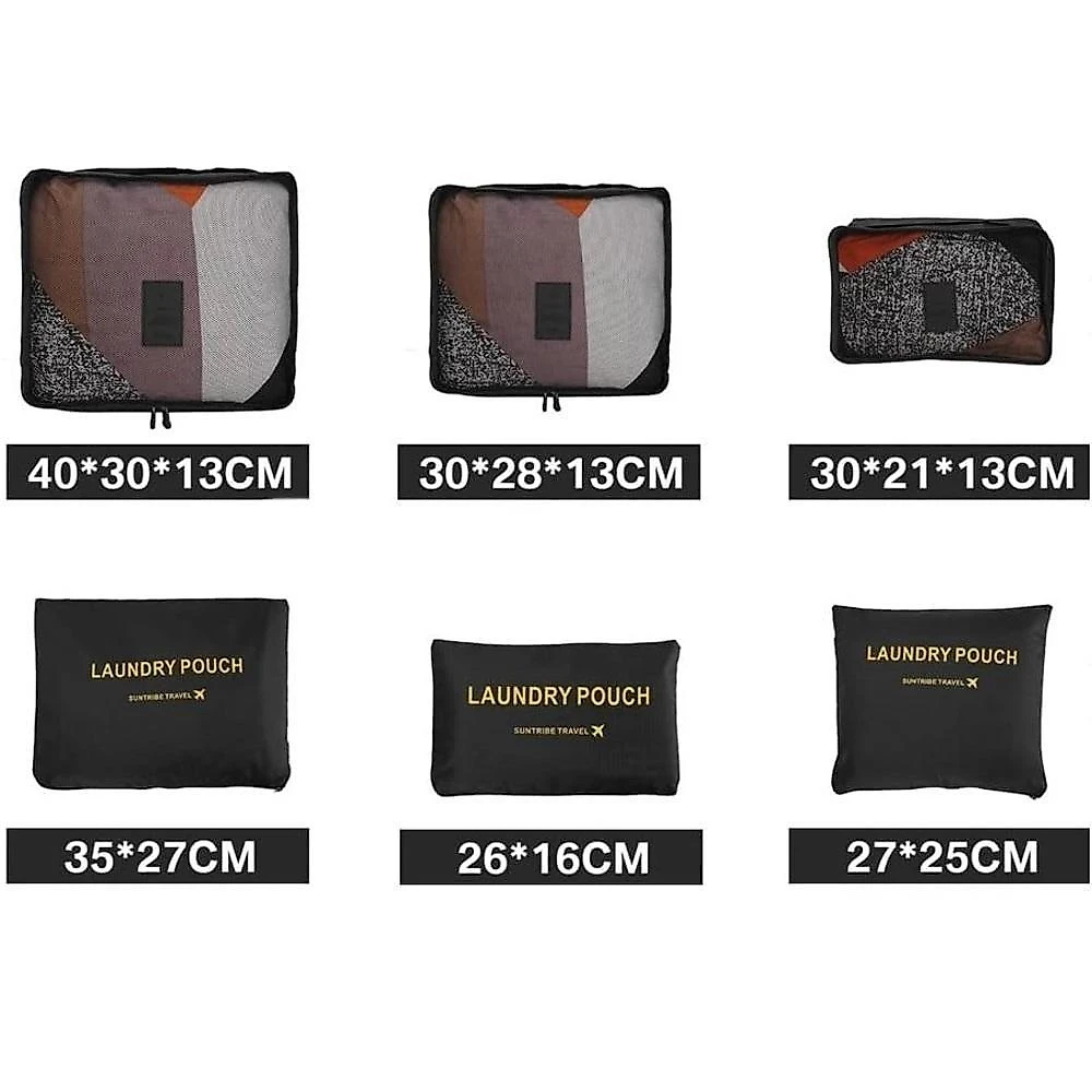 Kit Organizador de Malas para Viagem Yeet 6 em 1 em Poliéster e Náilon Preto webcontinental-7427308682067