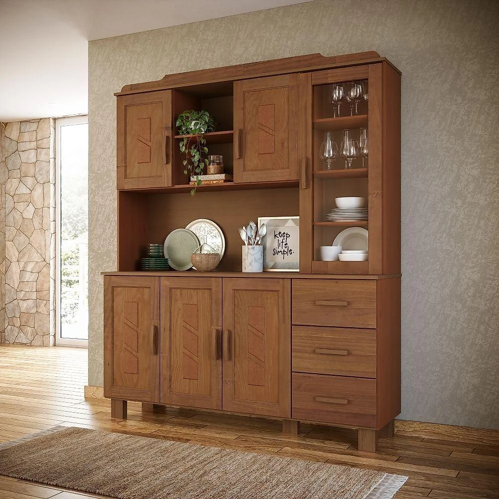 Armário de Cozinha 1240C 6 Portas 2 Gavetas Madeira 155cm Castanho Milani Movelaria