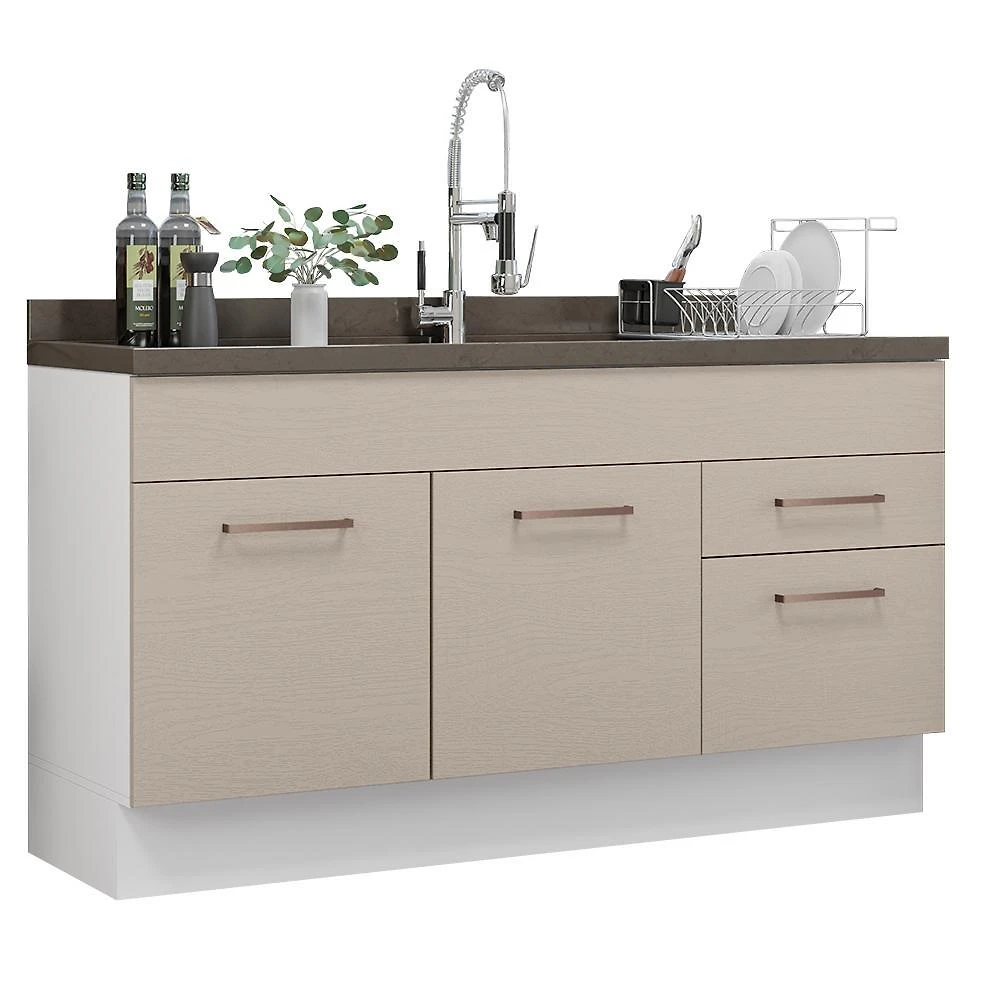 Balcão gabinete de pia cozinha 150 cm 2 portas e 2 gavetas (sem tampo e pia) branco/crema agata madesa
