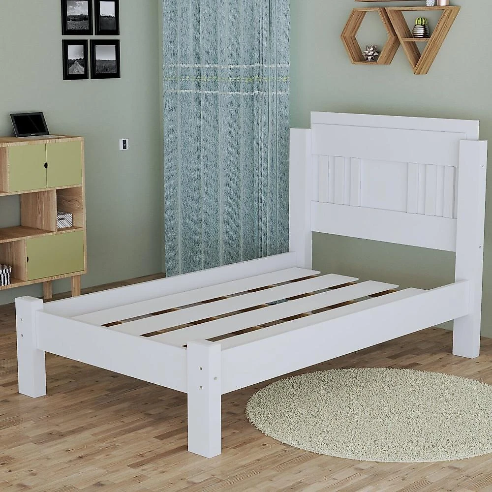 Cama de Solteiro 100% Mdf 117x95,8cm Marina Branco/Lilás